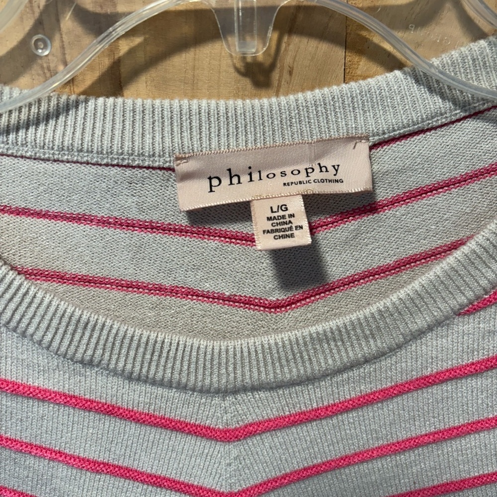 Philosophy Cream and Pink Striped Sweater Sz L - Picture 3 of 6